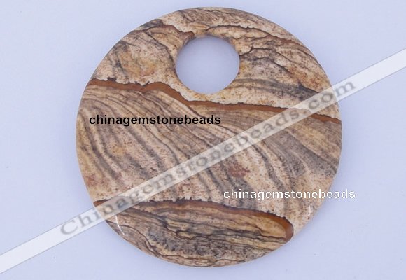 NGP619 5pcs 6*50mm picture jasper gemstone donut pendants wholesale