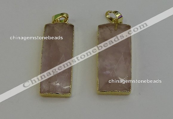 NGP6199 14*30mm - 15*38mm faceted rectangle rose quartz pendants