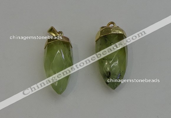 NGP6239 12*28mm - 15*30mm faceted bullet green rutilated quartz pendants