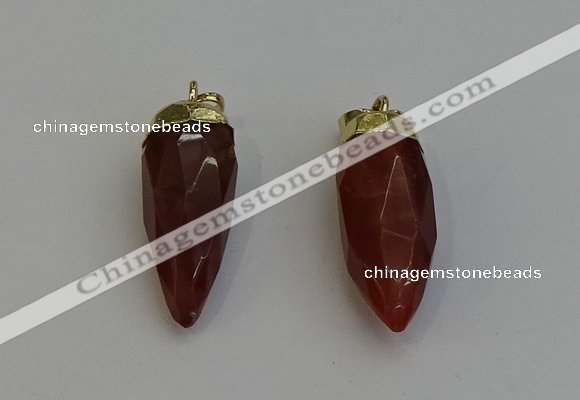 NGP6242 12*28mm - 15*30mm faceted bullet red rabbit hair pendants