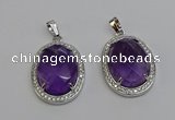 NGP6354 25*30mm oval amethyst gemstone pendants wholesale