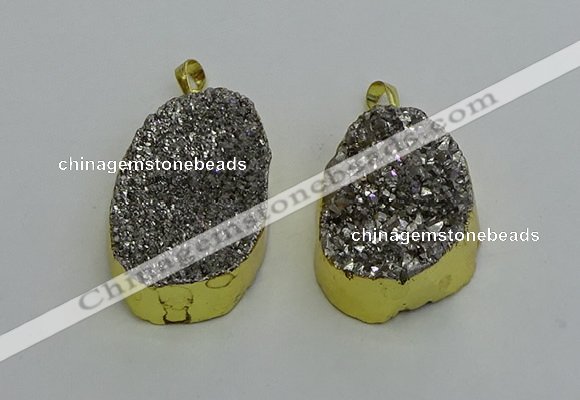NGP6373 25*35mm - 26*40mm freeform plated druzy agate pendants