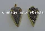 NGP6375 23*42mm - 25*45mm arrowhead plated druzy agate pendants