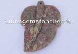 NGP639 5pcs 5*38*52mm leaf Chinese unakite gemstone pendants