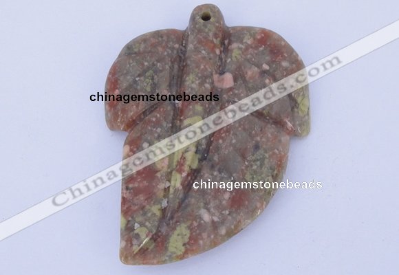 NGP639 5pcs 5*38*52mm leaf Chinese unakite gemstone pendants