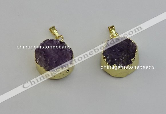 NGP6404 20mm - 22mm coin druzy amethyst pendants wholesale