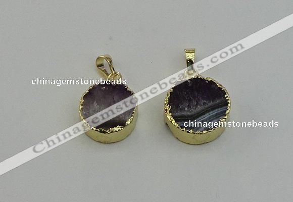 NGP6407 18mm - 20mm coin druzy amethyst pendants wholesale