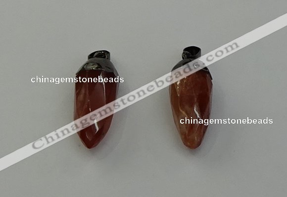 NGP6442 12*24mm - 15*30mm faceted bullet red rabbit hair pendants