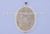 NGP647 5pcs 37*50mm oval chrysanthemum stone with brass pendants