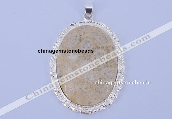 NGP647 5pcs 37*50mm oval chrysanthemum stone with brass pendants