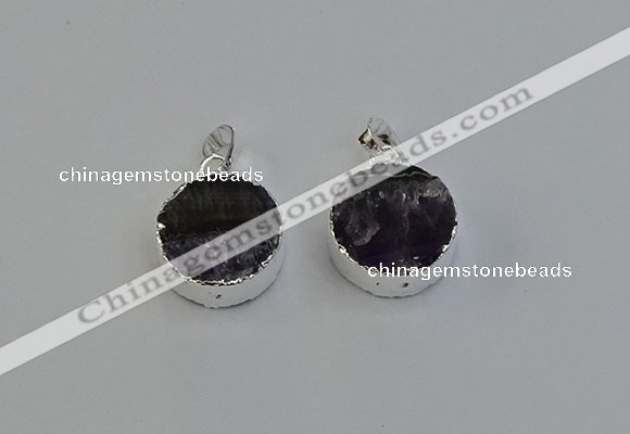 NGP6493 20mm - 22mm coin druzy amethyst pendants wholesale