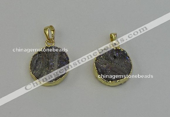 NGP6495 18mm - 20mm coin plated druzy agate pendants wholesale