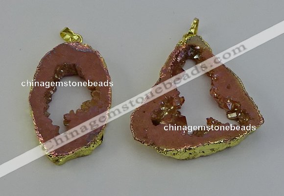 NGP6502 30*40mm - 35*45mm freeform plated druzy agate pendants