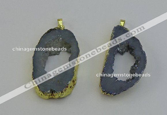 NGP6504 30*40mm - 35*45mm freeform plated druzy agate pendants