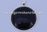 NGP651 5pcs 6*33mm flat round black obsidian with brass gemstone pendants