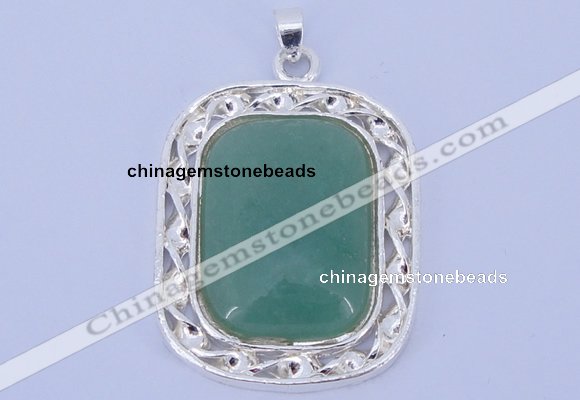 NGP652 5pcs 38*40mm rectangle brass with green aventurine pendants