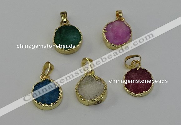 NGP6526 15mm - 16mm coin druzy agate pendants wholesale