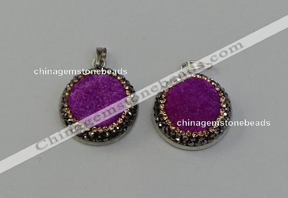 NGP6541 20mm - 22mm coin druzy agate gemstone pendants wholesale