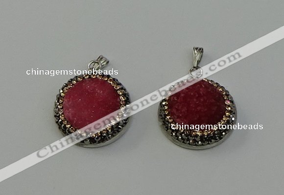 NGP6542 20mm - 22mm coin druzy agate gemstone pendants wholesale