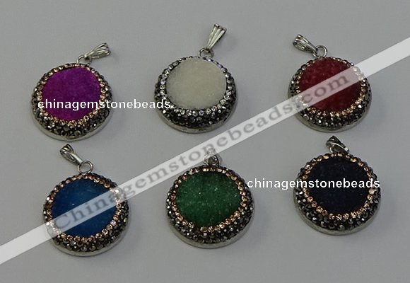 NGP6546 20mm - 22mm coin druzy agate gemstone pendants wholesale