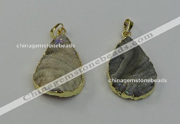 NGP6550 25*35mm - 25*40mm teardrop plated druzy agate pendants