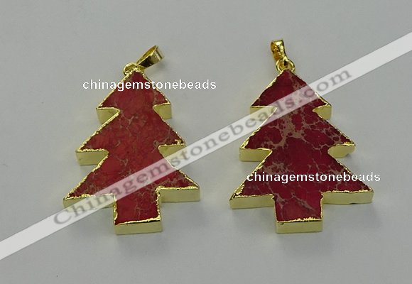 NGP6576 30*40mm - 32*40mm Christmas tree sea sediment jasper pendants