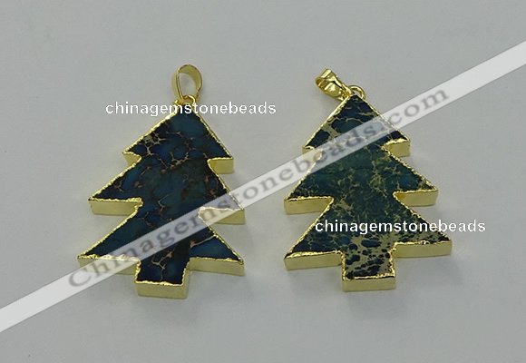 NGP6579 30*40mm - 32*40mm Christmas tree sea sediment jasper pendants