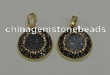 NGP6584 22mm - 22mm coin plated druzy agate gemstone pendants