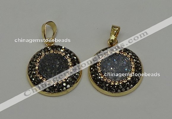 NGP6584 22mm - 22mm coin plated druzy agate gemstone pendants