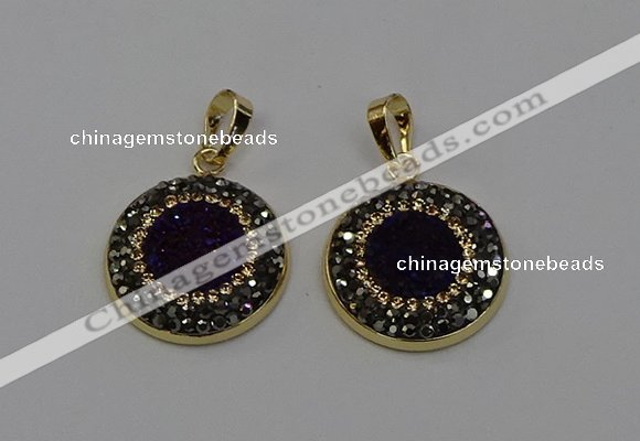NGP6585 22mm - 22mm coin plated druzy agate gemstone pendants
