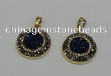 NGP6586 22mm - 22mm coin plated druzy agate gemstone pendants