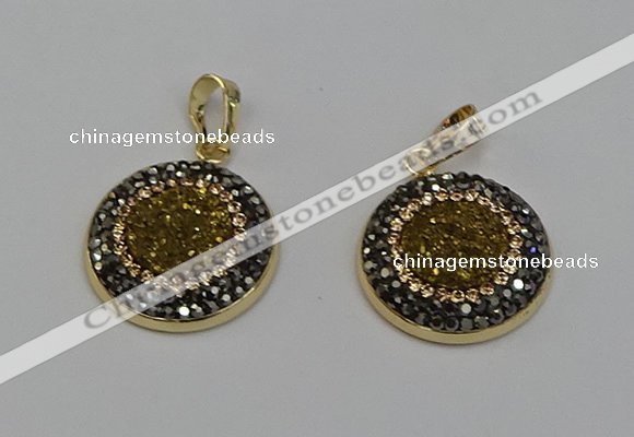 NGP6588 22mm - 22mm coin plated druzy agate gemstone pendants