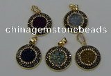 NGP6590 22mm - 22mm coin plated druzy agate gemstone pendants