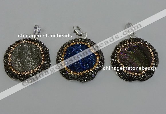 NGP6598 28mm - 30mm flower plated druzy agate gemstone pendants