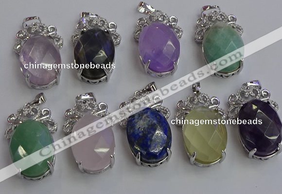 NGP6645 18*25mm faceted oval mixed gemstone pendants wholesale