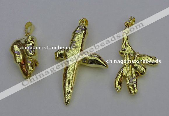 NGP6714 10*25mm - 20*45mm freeform gold plated pearl pendants