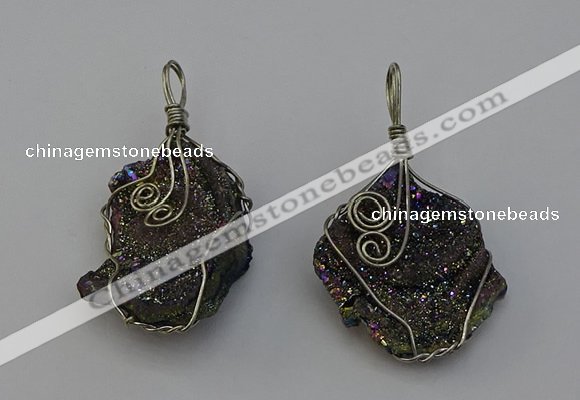 NGP6721 30*40mm - 40*55mm freeform plated druzy agate pendants