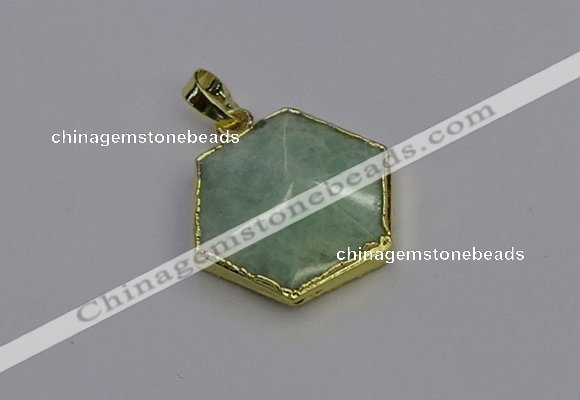 NGP6812 24*25mm hexagon amazonite gemstone pendants wholesale