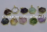 NGP6819 24*25mm hexagon mixed gemstone pendants wholesale