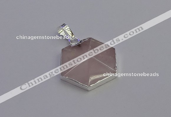 NGP6821 24*25mm hexagon rose quartz gemstone pendants wholesale