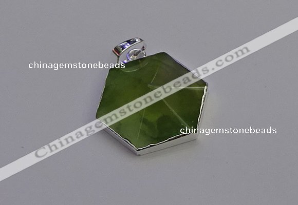 NGP6830 24*25mm hexagon green qutilated quartz pendants wholesale