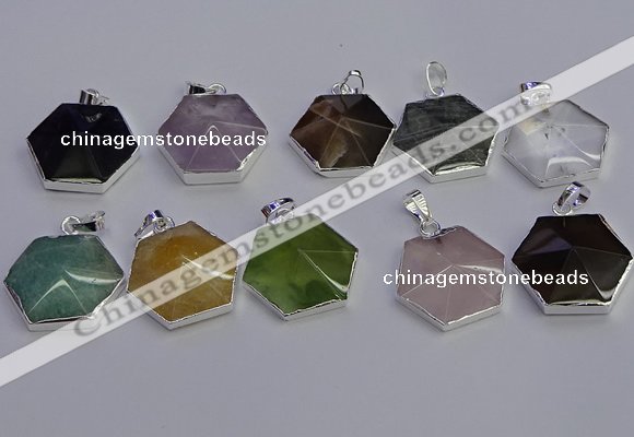 NGP6839 24*25mm hexagon mixed gemstone pendants wholesale