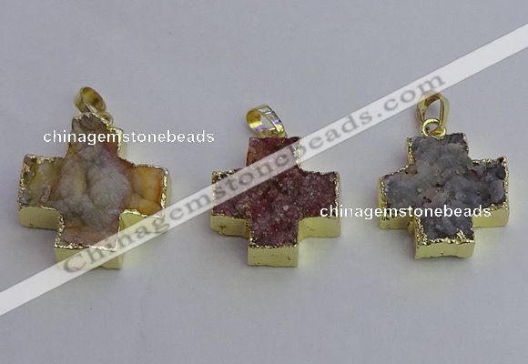 NGP6841 22*22mm - 24*24mm cross druzy agate pendants wholesale