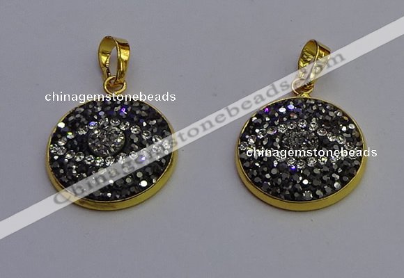 NGP6890 20mm - 22mm coin druzy agate pendants wholesale