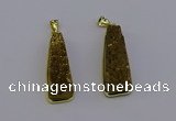 NGP6931 10*30mm - 12*35mm trapezoid plated druzy quartz pendants