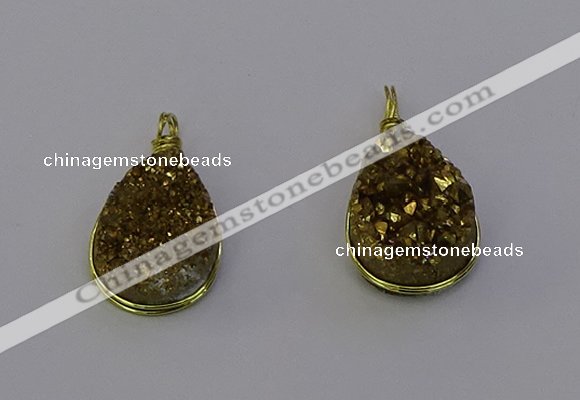 NGP6935 13*18mm - 15*20mm flat teardrop plated druzy quartz pendants