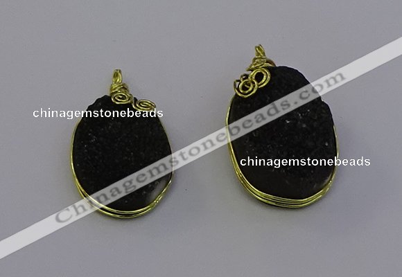 NGP6937 16*22mm - 18*25mm oval plated druzy quartz pendants