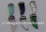 NGP6988 12*40mm - 15*45mm horn mixed gemstone pendants