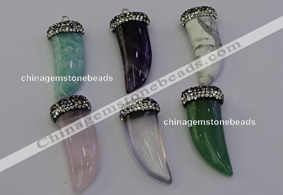 NGP6988 12*40mm - 15*45mm horn mixed gemstone pendants