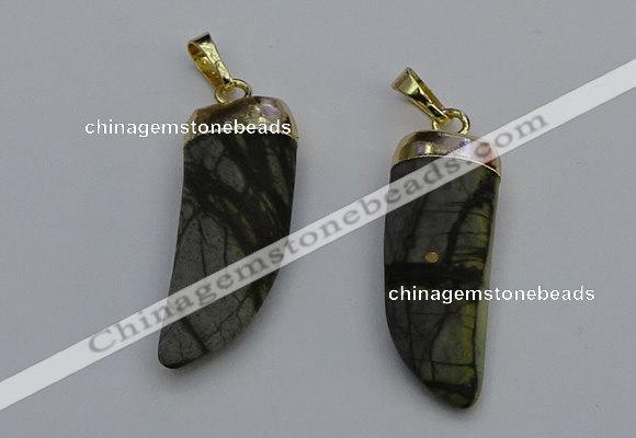 NGP7040 12*35mm - 14*40mm horn black water jasper pendants